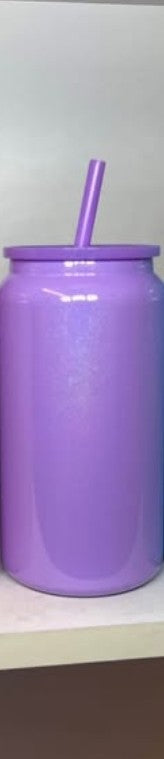 16 oz Glitter/ Shimmer Stainless Steel cups with matching straws