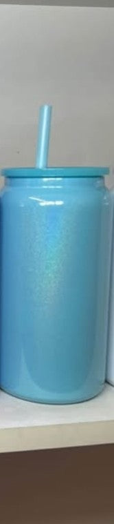16 oz Glitter/ Shimmer Stainless Steel cups with matching straws