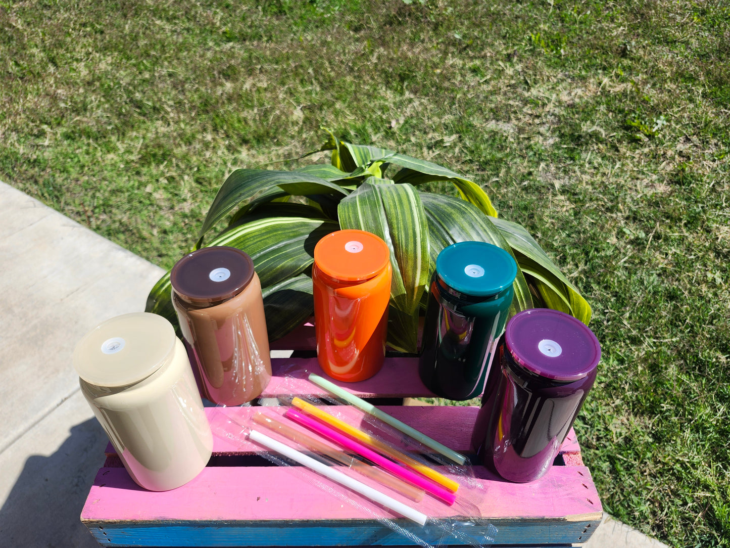 Fall Color Stainless Steel 16oz cups with straw