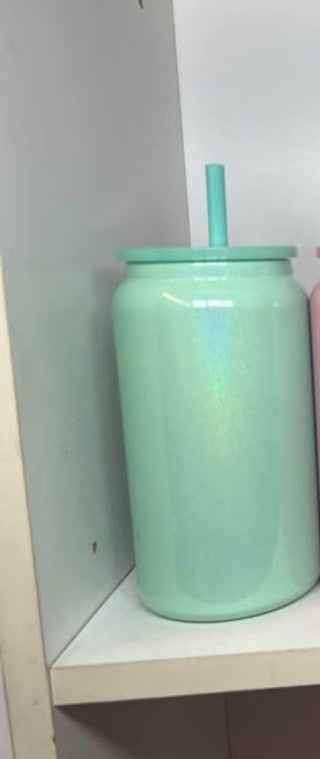 16 oz Glitter/ Shimmer Stainless Steel cups with matching straws