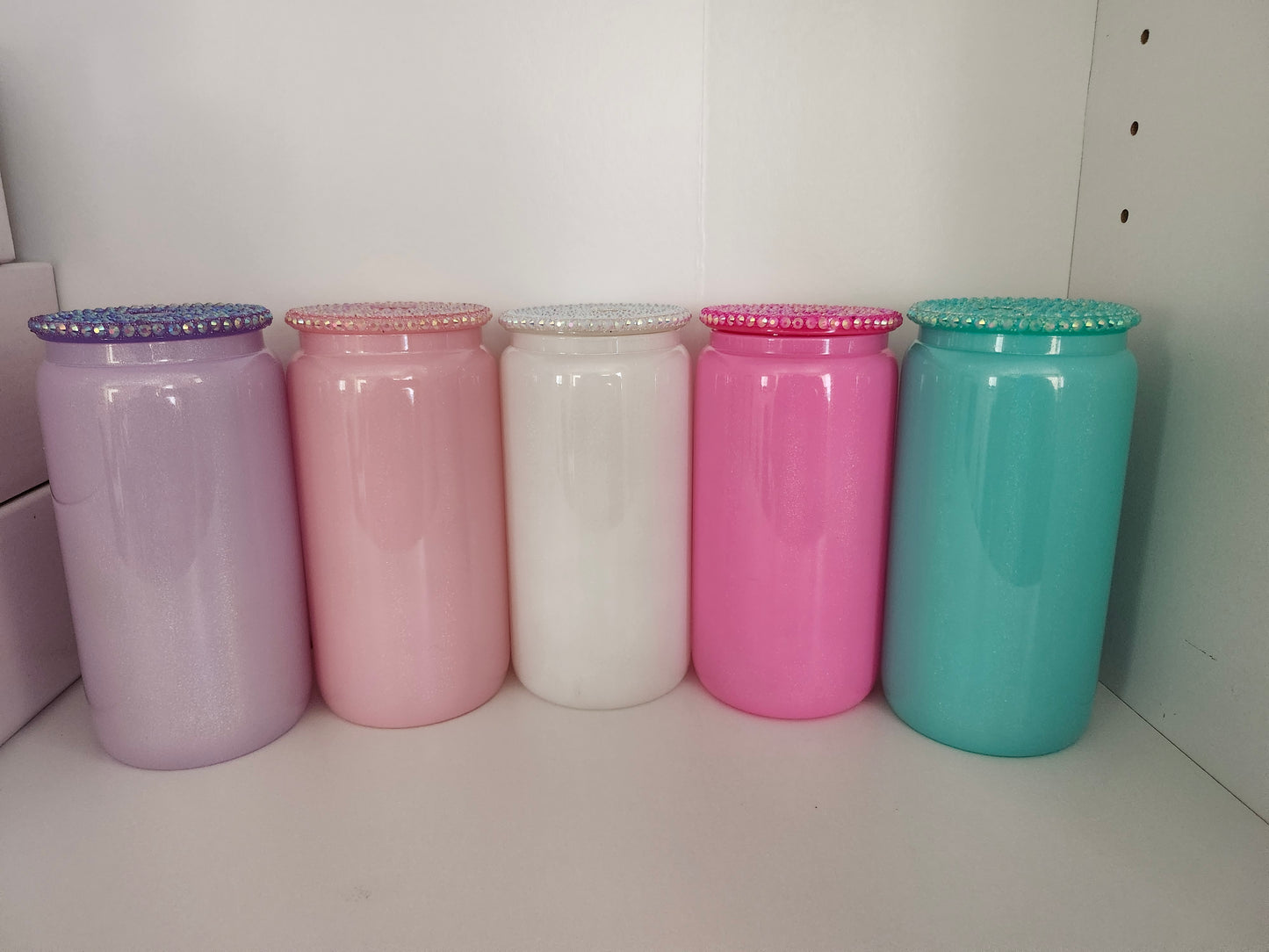 Glass Shimmer 16oz with Rhinestone Lids