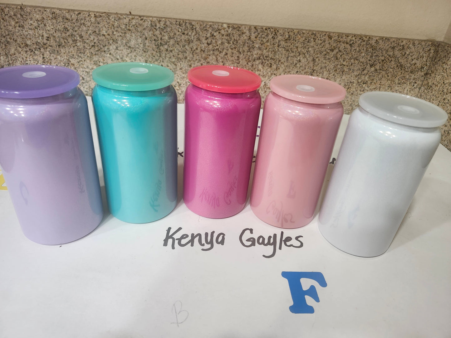 16 oz Glitter/ Shimmer Stainless Steel cups with matching straws