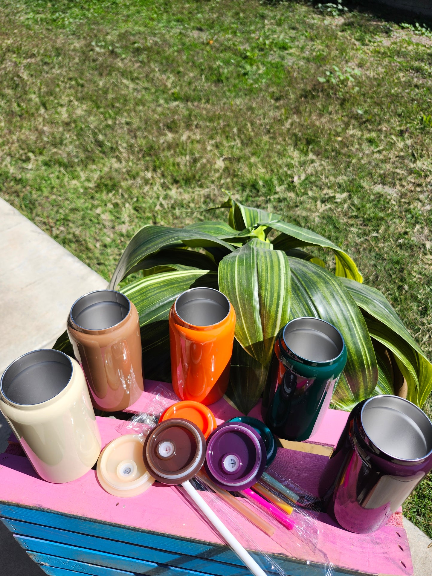 Fall Color Stainless Steel 16oz cups with straw