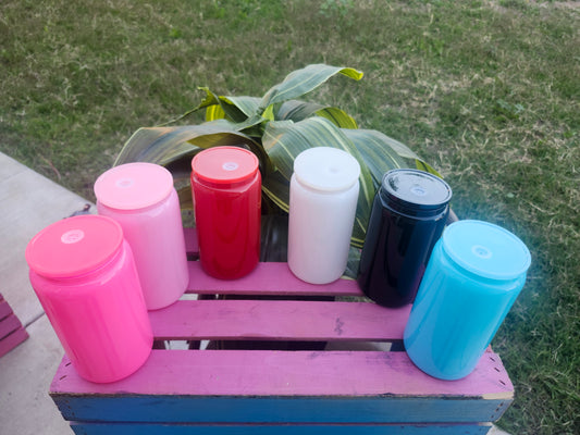 Colorful Glass 16oz with acrylic lid and straw