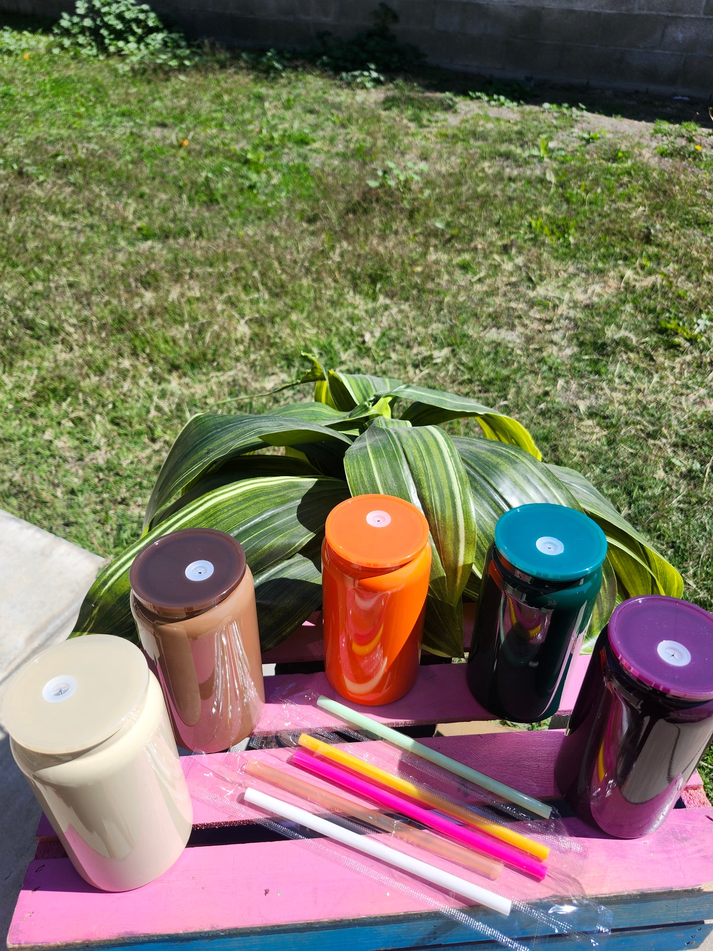 Fall Color Stainless Steel 16oz cups with straw